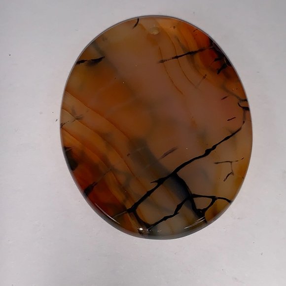 Oval Dragon Veins Agate Orange and White Focal Pendant - Picture 2 of 8